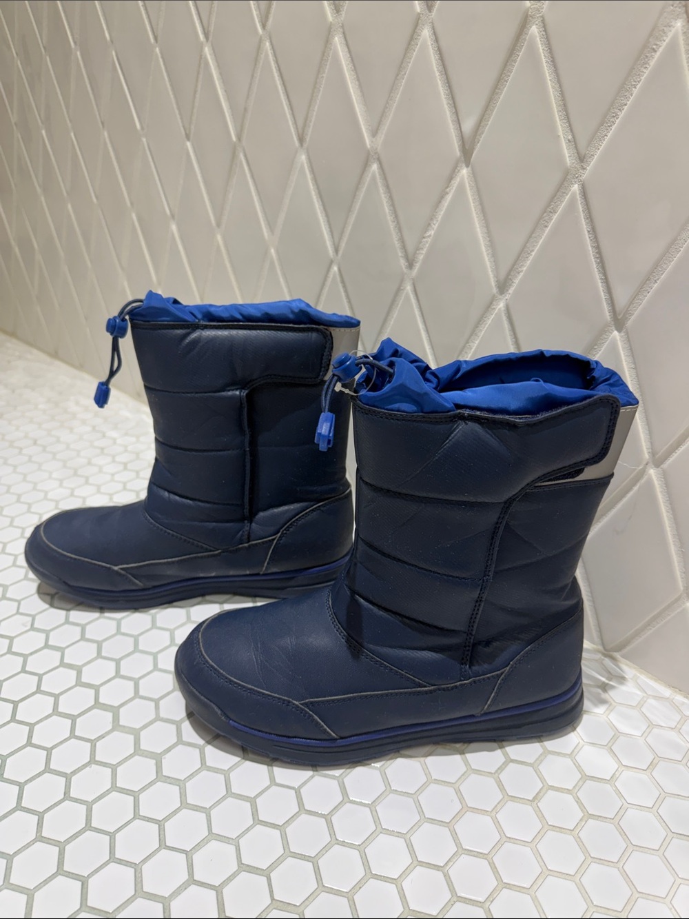 Lands' End Navy Blue Kids' Insulated Snow Boots with Bright Blue Cuffs